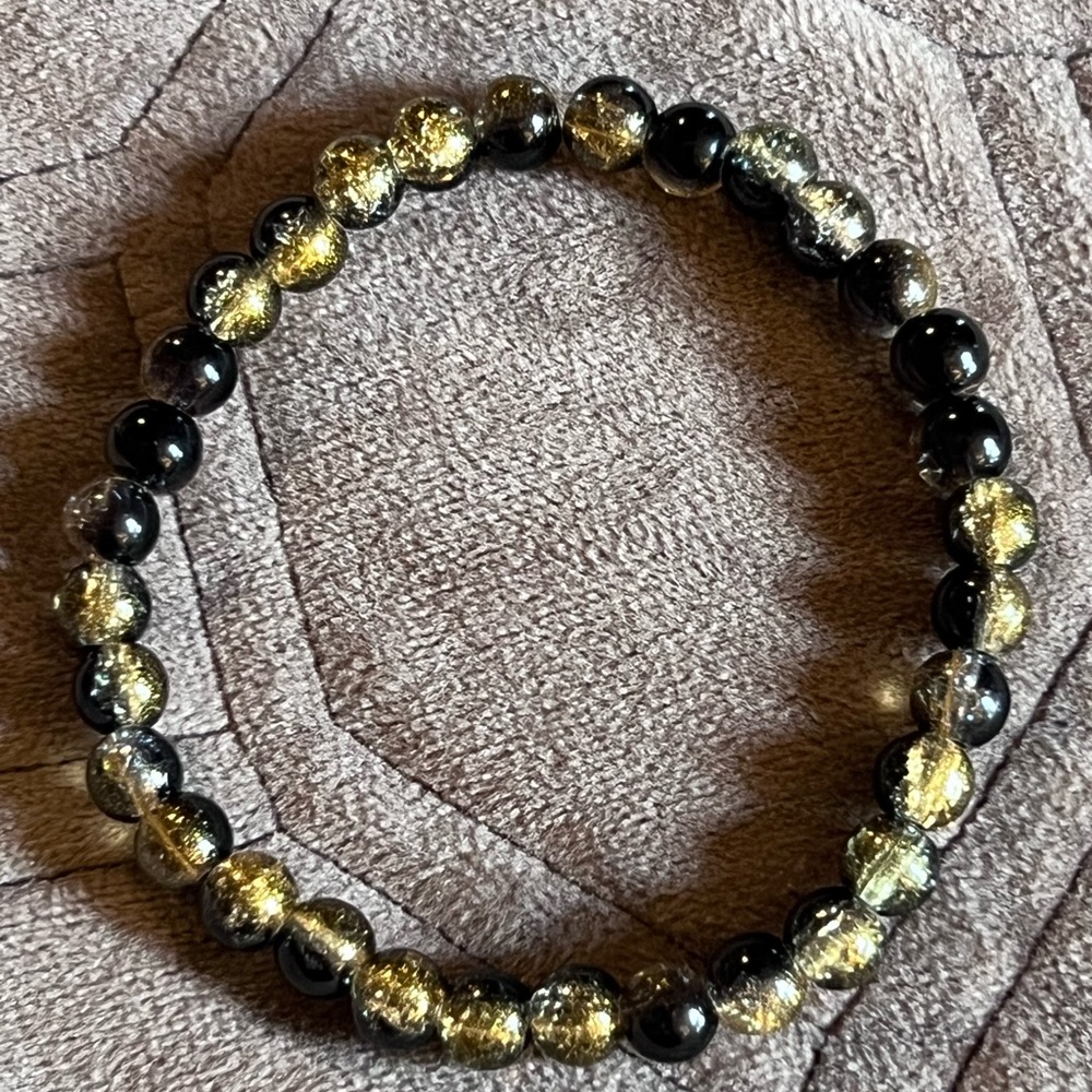 Handmade Elegant Gold & Black Sparkly Beaded Bracelet, Size 7” - Picture 1 of 3